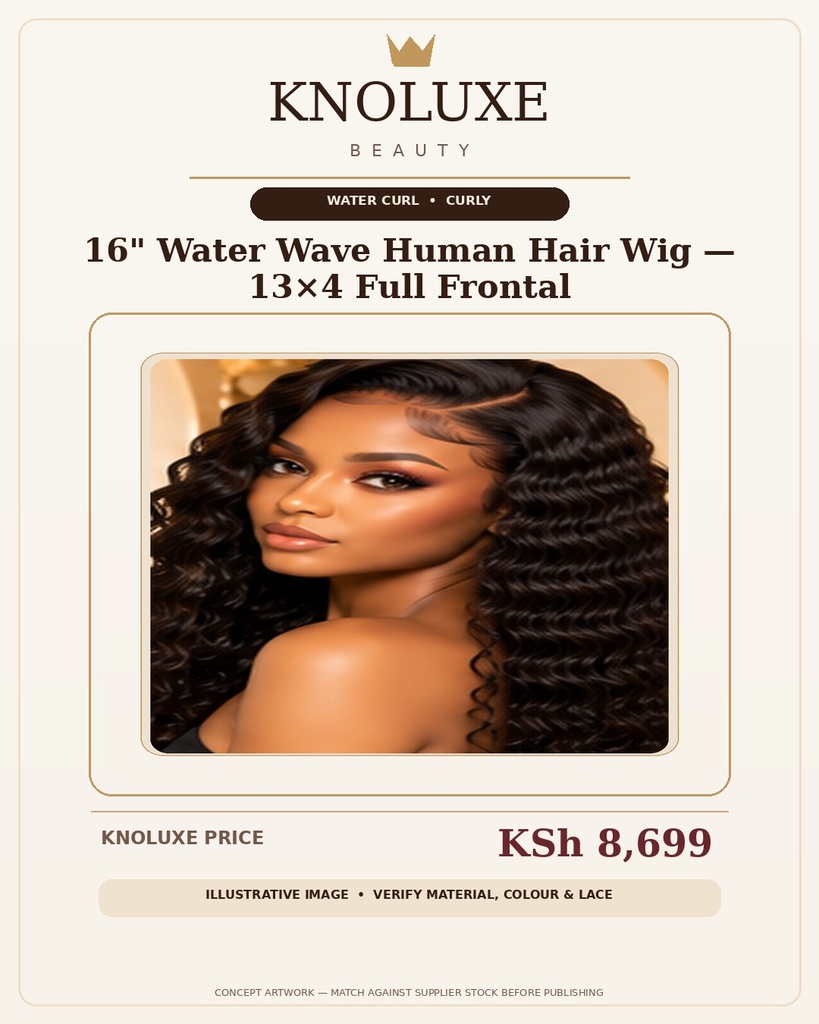 16" Water Wave Human Hair Wig | 13×4 Full Frontal